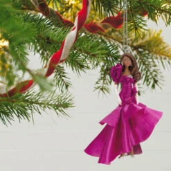 Hallmark Barbie™ Pink Collection™ 2023 Porcelain And Fabric Ornament -Hallmark Barbie in Hot Pink Dress Keepsake Ornament 4999QXI7007 02