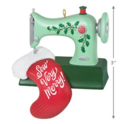 Hallmark Sew Very Merry! Ornament -Hallmark Green Sewing Machine and Stocking Keepsake Ornament 1799QGO2927 03
