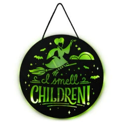 Hallmark Disney Hocus Pocus I Smell Children Porch Decor With Light 6 Hallmark Disney Hocus Pocus I Smell Children Porch Decor With Light -Hallmark Hocus Pocus LightUp Metal Door Sign 1HGN1526 03