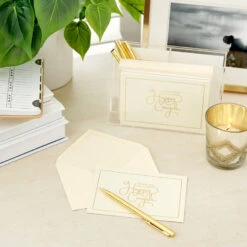 Hallmark Bulk Ivory And Gold Blank Wedding Thank-You Notes, Box Of 100 -Hallmark Ivory and Gold Blank Wedding ThankYou Notes Bulk Pack 5STZ1065 07