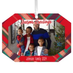Hallmark Red Plaid Personalized Text And Photo Metal Ornament
