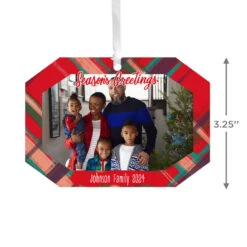 Hallmark Red Plaid Personalized Text And Photo Metal Ornament -Hallmark Red Plaid Personalized Christmas Ornament 1OFM1001B1 03