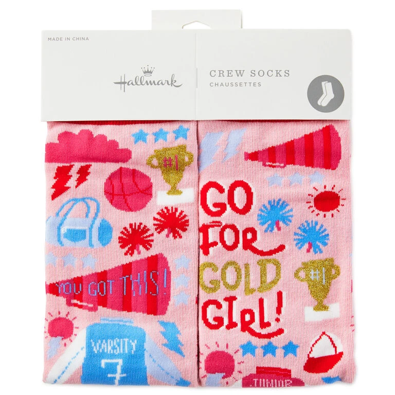 Hallmark Go For Gold, Girl Sporty Fun Crew Socks 2 Hallmark Go For Gold, Girl Sporty Fun Crew Socks - Image 2